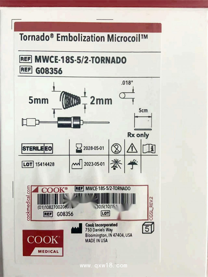 库克 栓塞弹簧圈（Tornado） MWCE-18S-5/2-TORNADO
