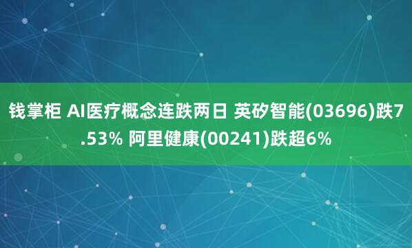 钱掌柜 AI医疗概念连跌两日 英矽智能(03696)跌7.53% 阿里健康(00241)跌超6%